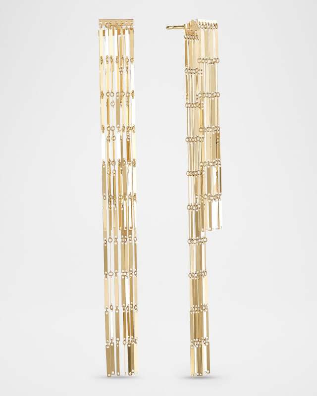 Laser-Cut Rectangle Chainmail Front Back Earrings in 14K Gold